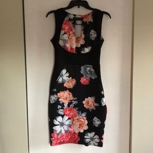 Floral scuba material dress.